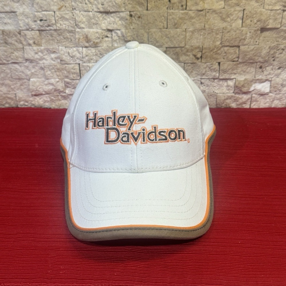 Harley-Davidson Womens White Orange Logo‎ Baseball Hat Cap Adjustable
